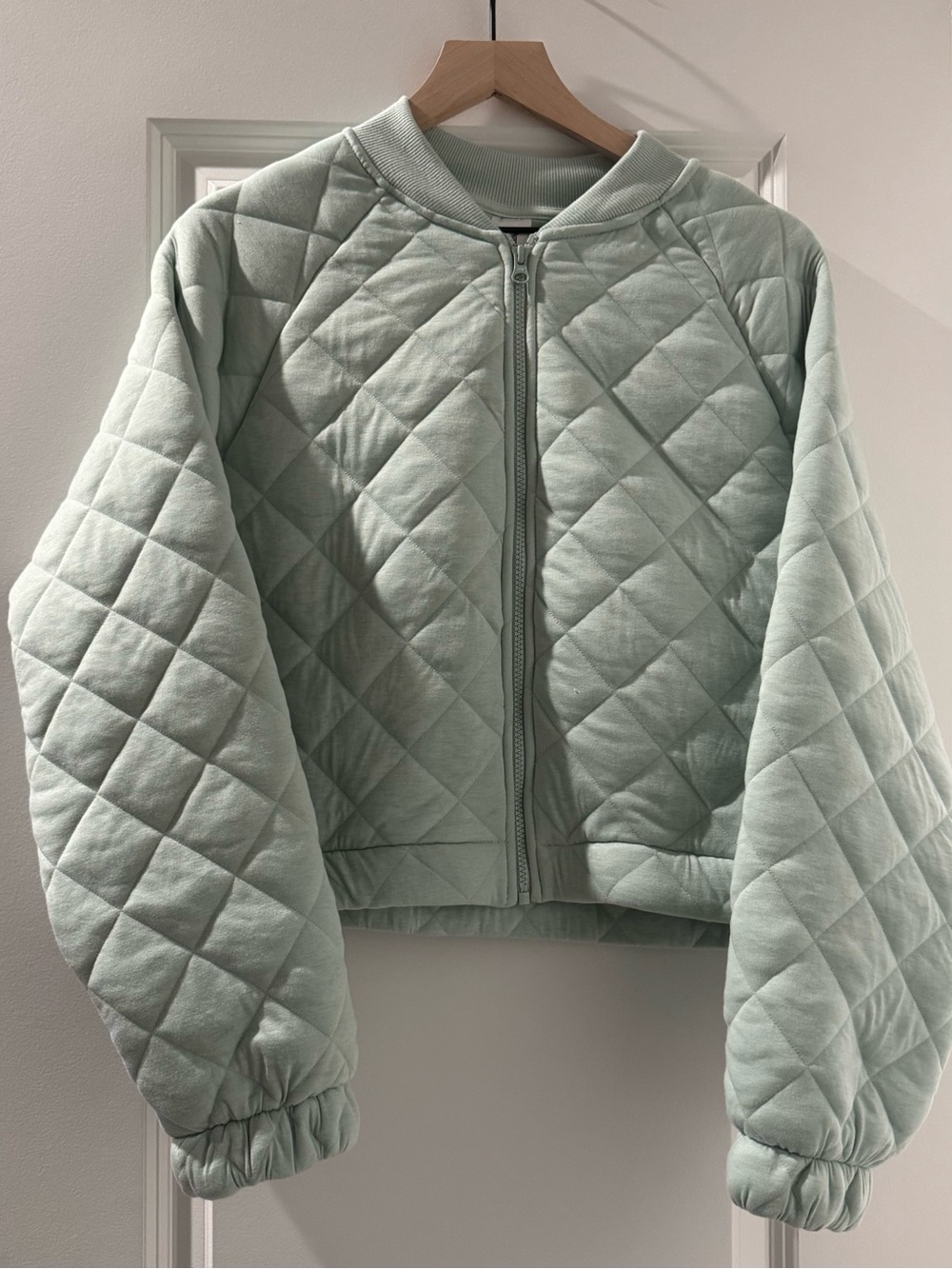 Quilted Bomber Jacket in Sage Green - Women's